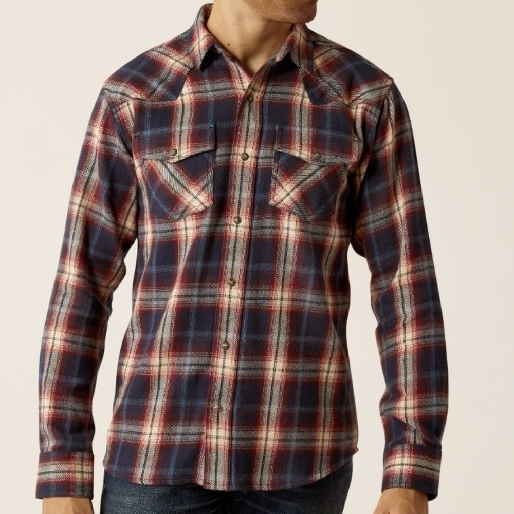 Ariat Mens Hardy Retro Fit Plaid Snap Front Closure Long Sleeve Shirt Size 2XL